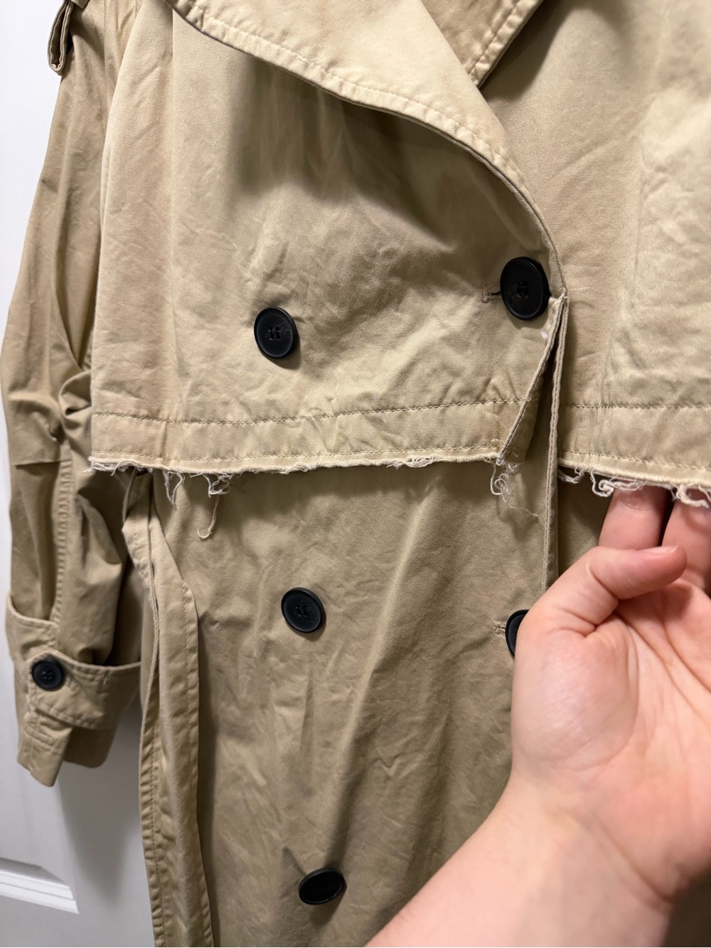 Zara Long Double-Breasted Trench Coat in Beige with Dark Buttons - Picture 5 of 7